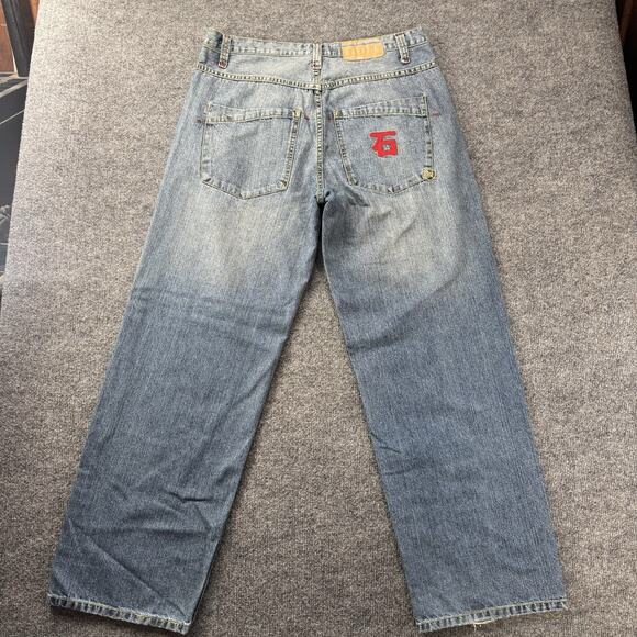 Vintage Y2K Rocket Men’s Embroidered Baggy Denim Jeans Hip Hop 36x32 - Picture 2 of 12